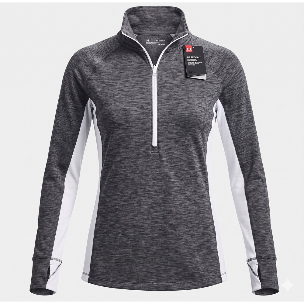 Under Armour ColdGear Womens 1/2 Zip Pullover Gray White 1281251 Medium NWT